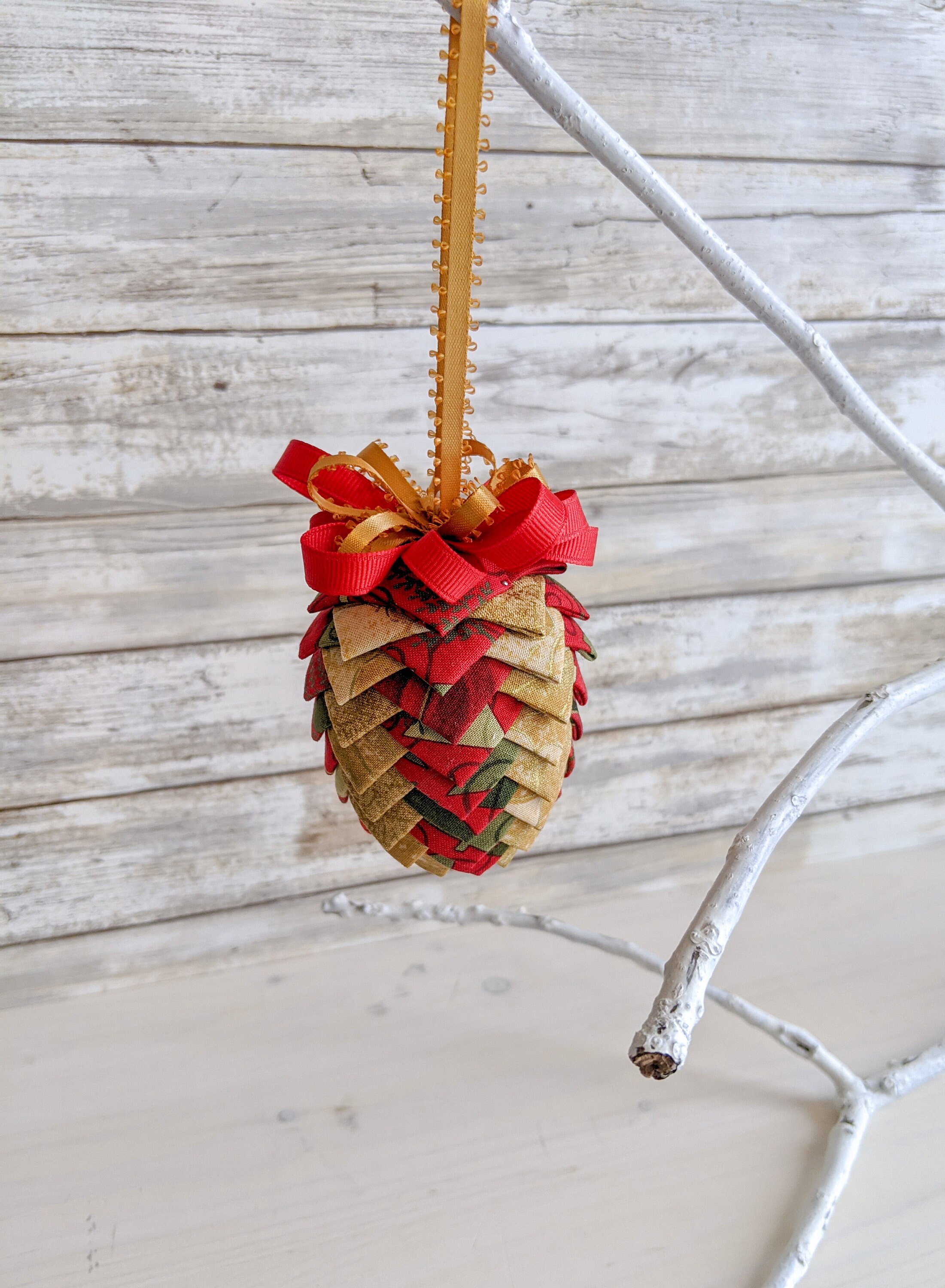 Fabric Christmas Tree Ornament Red and Gold Folded Fabric Etsy