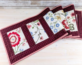 Quilted Table Runner With Upcycled Vintage Embroidery, 40" x 11.5", Handmade in Canada