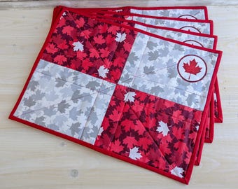 Quilted Maple Leaf Placemats, Set of 4 Table Mats, Handmade in Canada