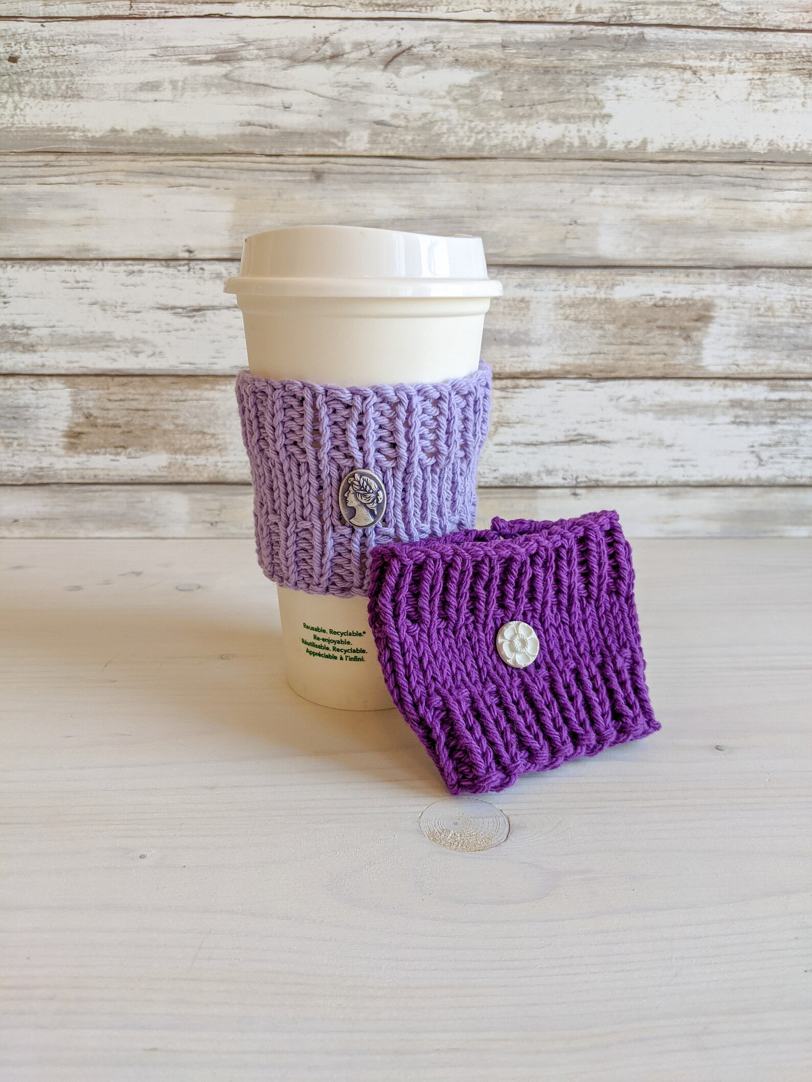 Knit Cup Cozies Set of Two EcoFriendly Cup Cozies Purple Etsy
