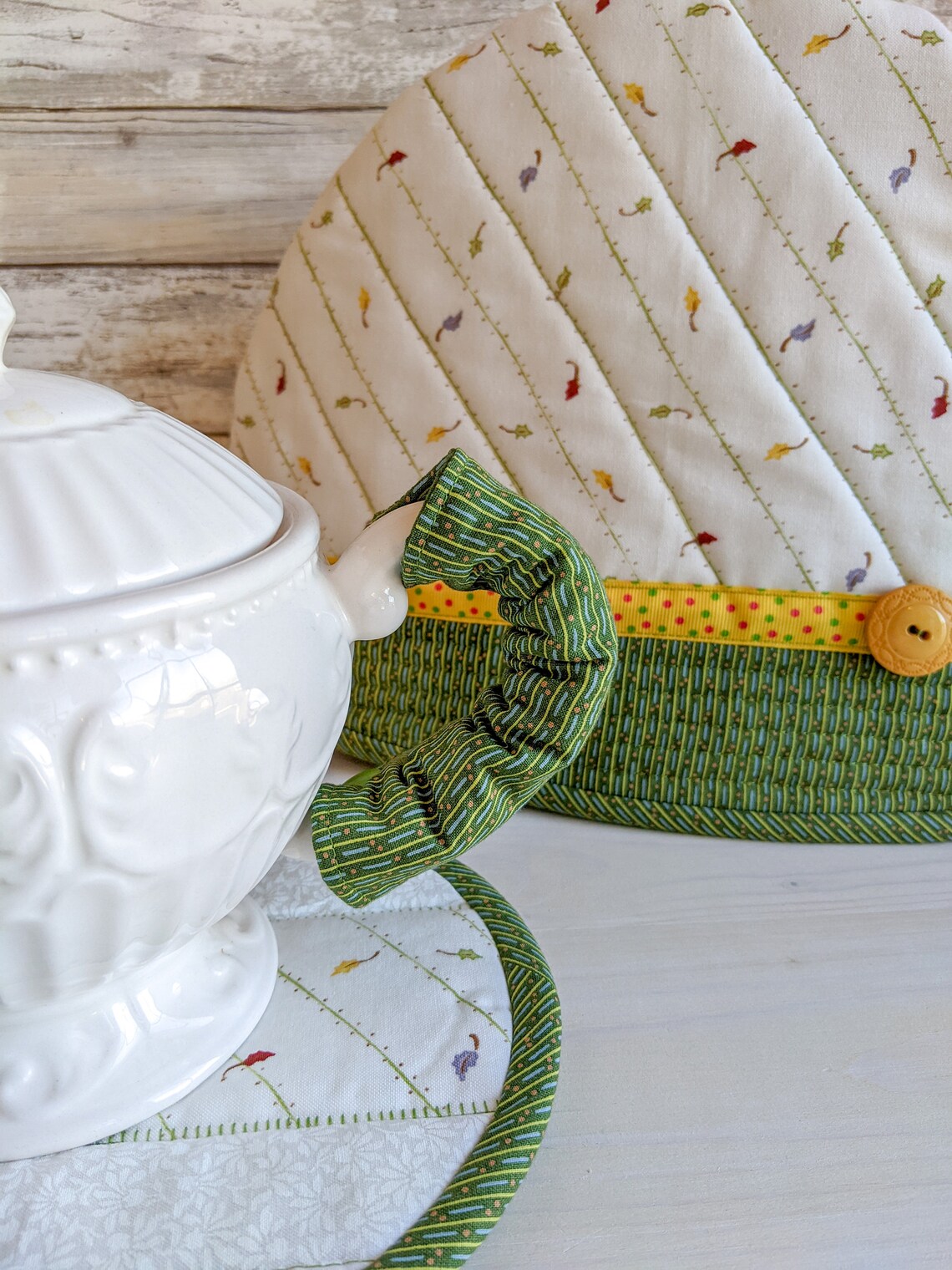Quilted Tea Cozy Set Tea Cozy With Trivet and Handlewrap Etsy
