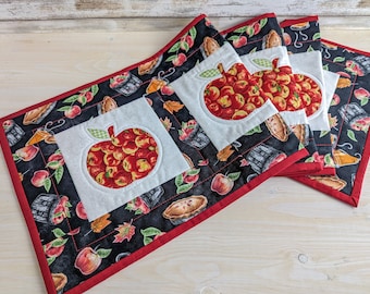Handmade Quilted Apple Table Runner, Fall Harvest Centerpiece, Made in Canada