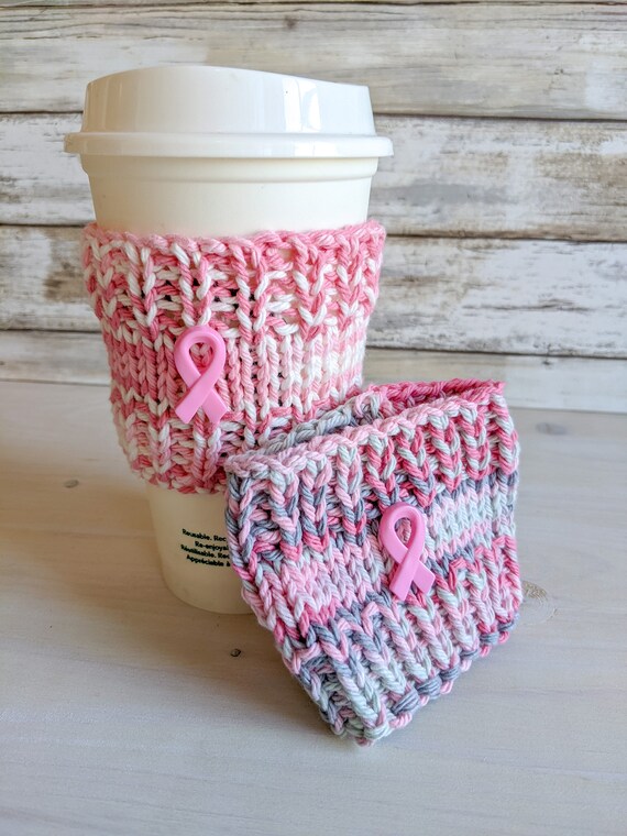 Pink Ribbon Themed Reusable Coffee Cup with Lid, Breast Cancer