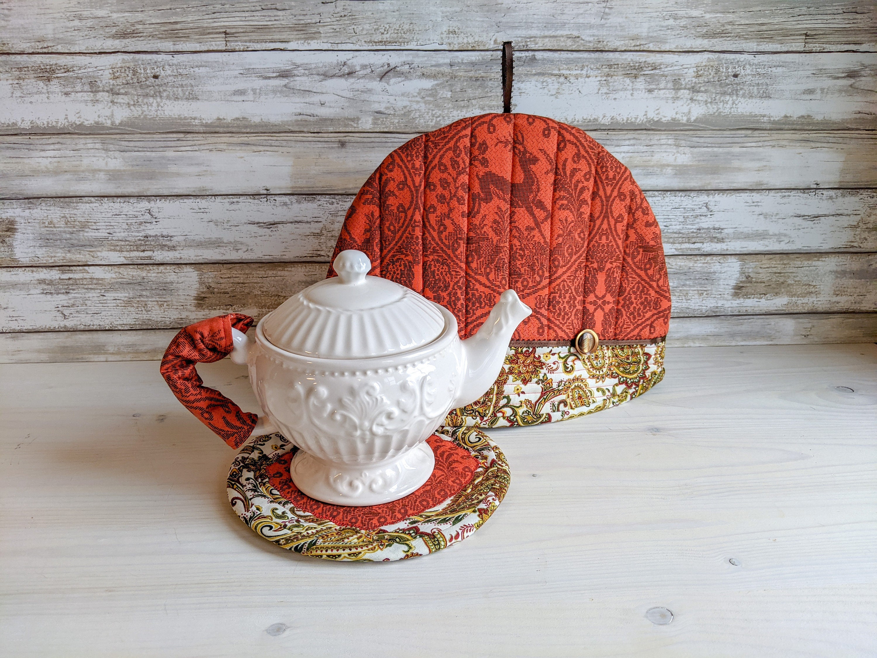 Three Piece Quilted Tea Cozy Set Winter Tea Cozy Trivet and Etsy