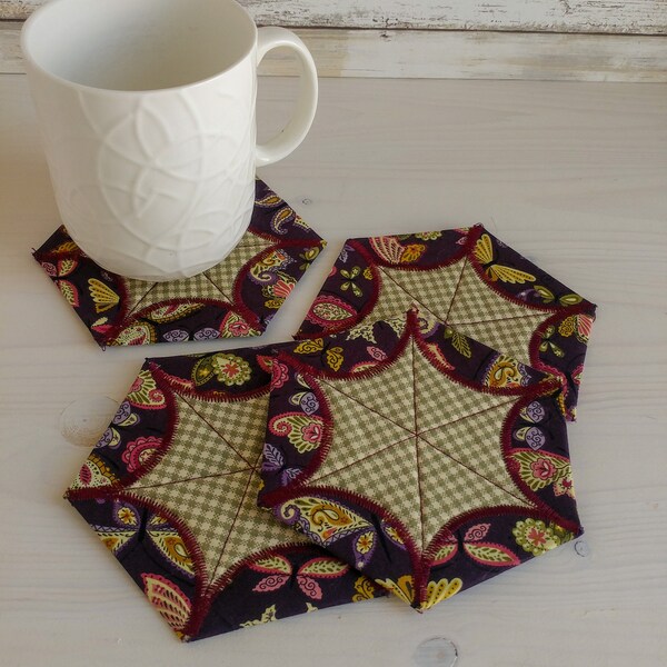 Quilted Butterfly Coaster Set; Purple and Green Star Coasters; Table Accessories; Fabric Coasters; Mothers Day Gift; Housewarming Gift