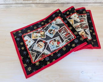 Quilted Santa Table Runner, Vintage-Style Holiday Decor, Handmade in Canada