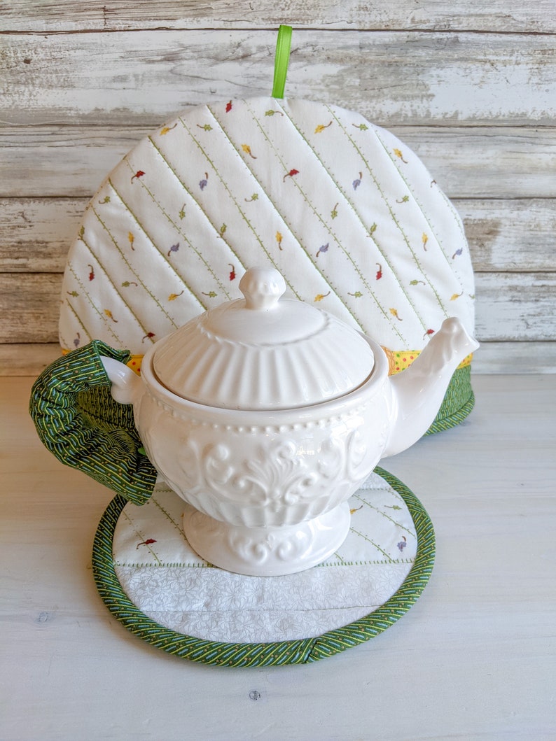 Quilted Tea Cozy Set Tea Cozy With Trivet and Handlewrap Etsy