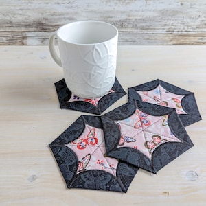 Handmade Butterfly Coaster Set, 4-pc Quilted Star Coasters, One of a Kind Drinkware Accessories, Mothers Day, Hostess Gift, Made in Canada