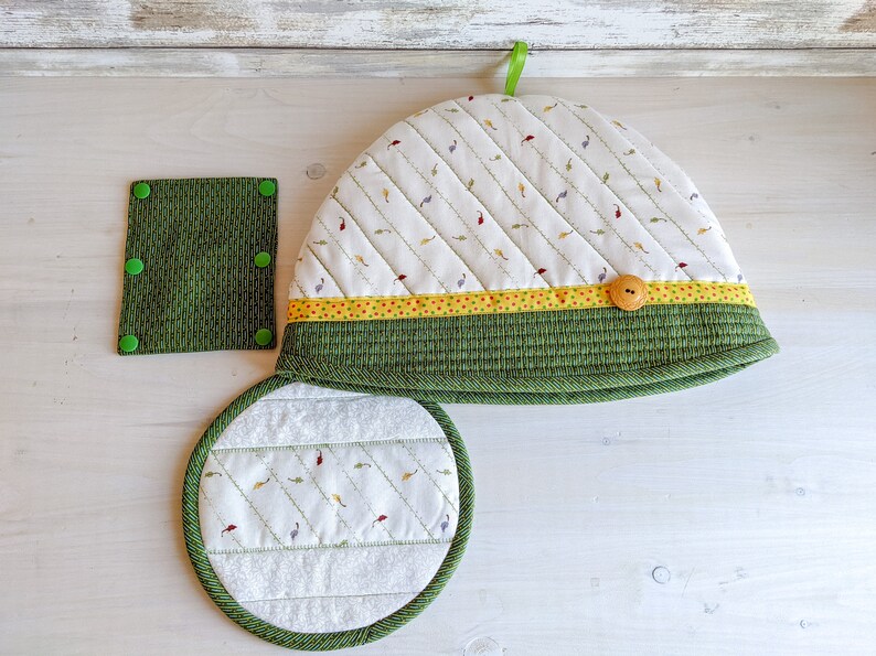 Quilted Tea Cozy Set Tea Cozy With Trivet and Handlewrap Etsy
