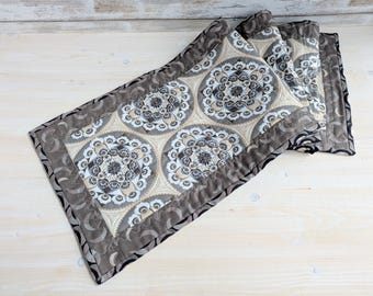 Quilted Table Runner, Neutral Medallion Design, Handmade in Canada