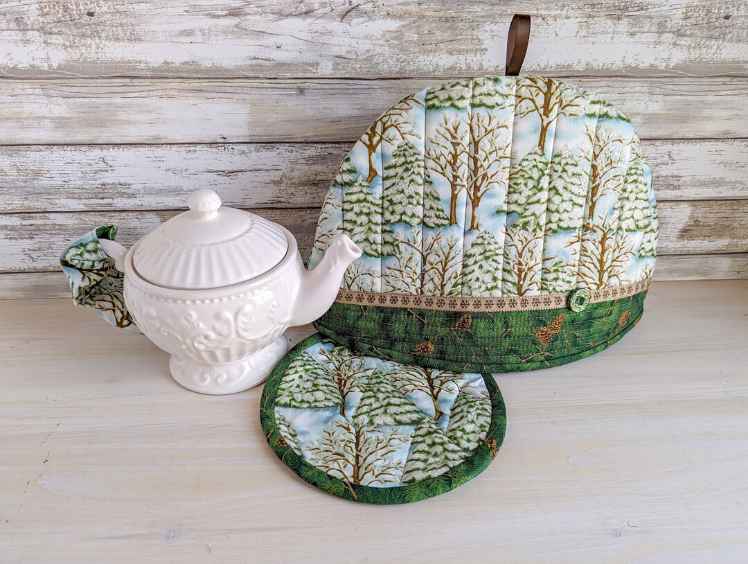Quilted Tea Cozy Set 3pc Christmas Tea Cozy Set Winter Tea Etsy Canada