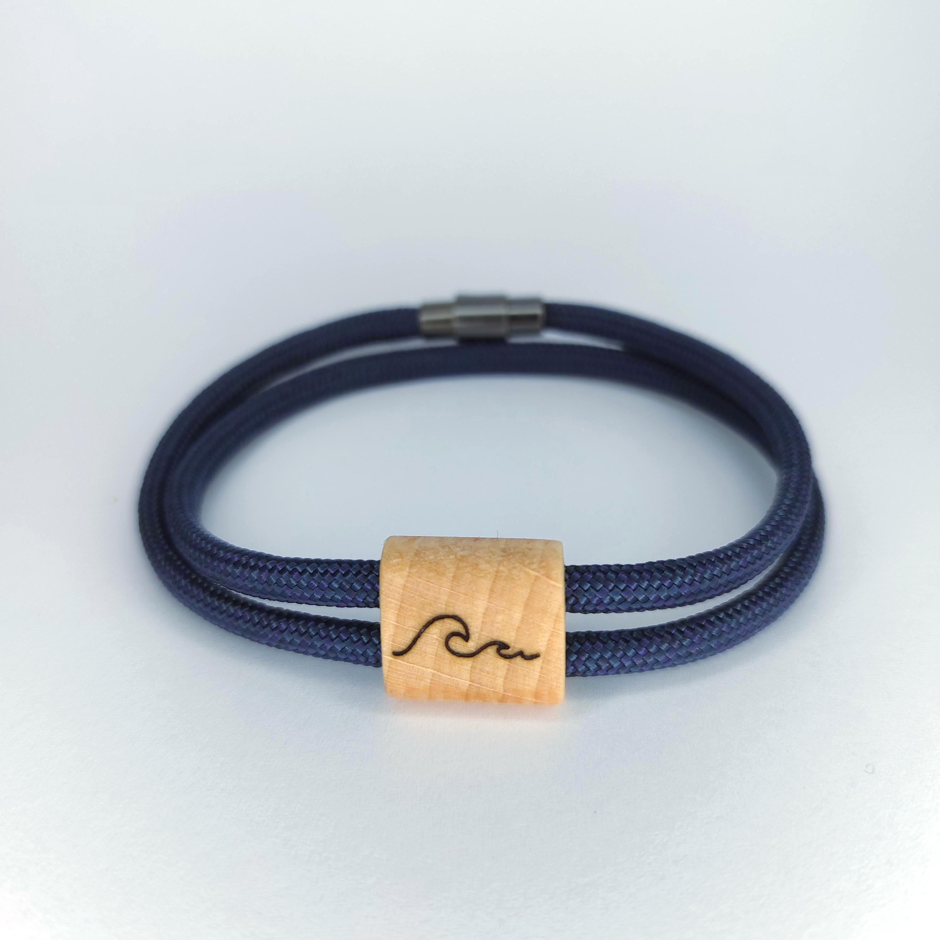 Ocean Wave Paracord Bracelet with Wooden charm & Magnetic Lock - Handmade Magnetic paracord bracelet for men and women