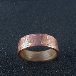 Copper and oak bentwood ring - hammered copper lined with oak wood, textured ring, men's ring, women's ring