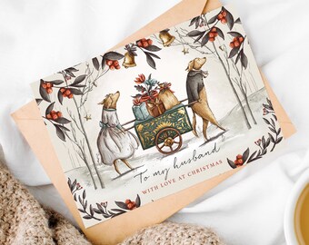 Husband Christmas Card, Vintage Dog to my husband Christmas Card, Dog Christmas Card to my Husband, Vintage Dogs