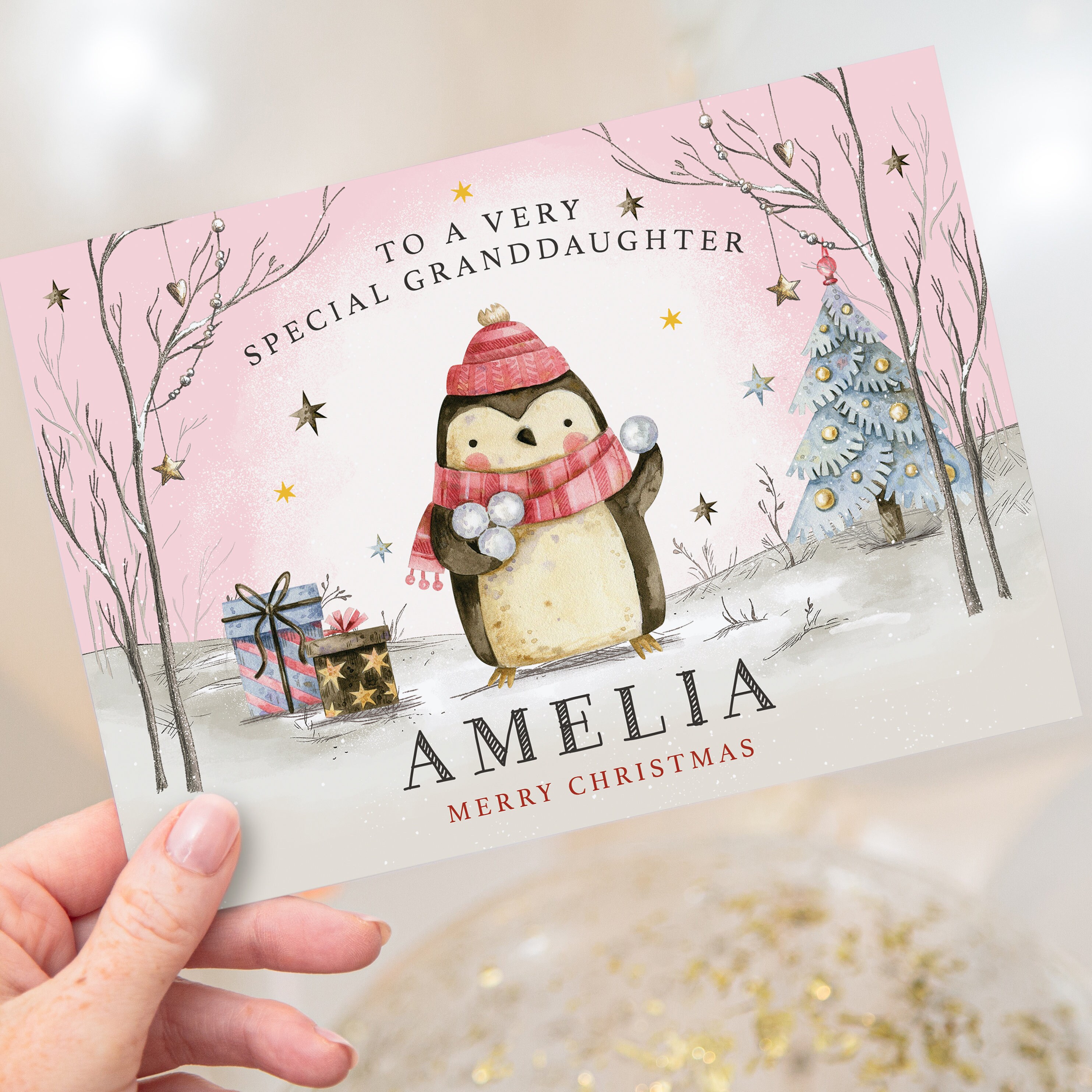 Granddaughter Penguin Christmas Card Personalised Christmas Etsy UK