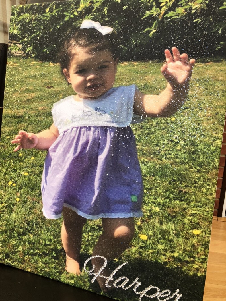 Glitter Diamond Dust Crystal Canvas Photo With Text Etsy