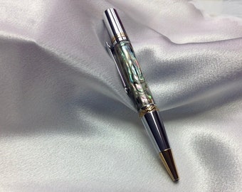 Black ball point pen mother of pearl home office gift monochrome
