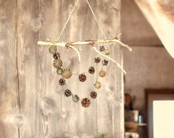 Natural wall decor, hanging twigs and pinecones wall decor, farmhouse wall hanging