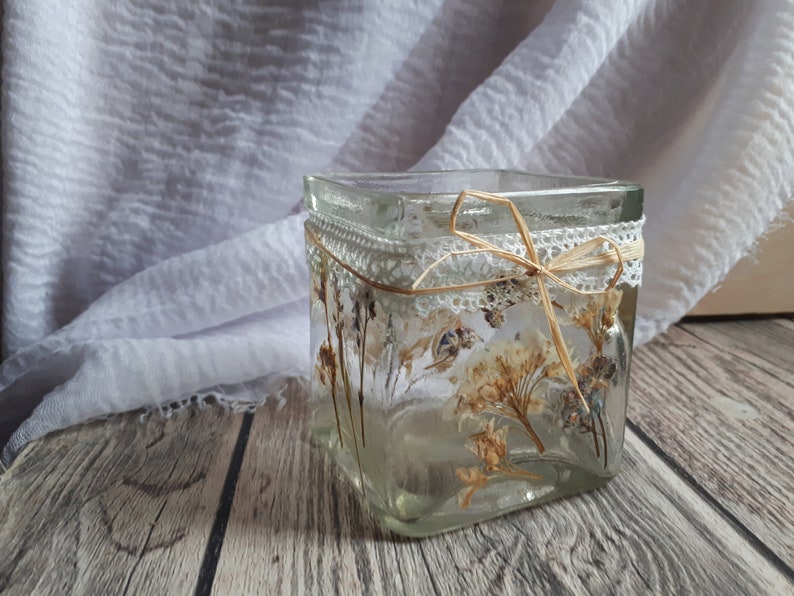 romantic gift Shabby candleholder romantic decor rustic glass candleholder decor pressed flowers candleholder