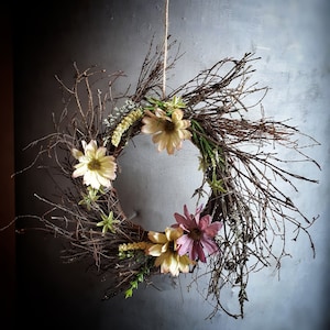 Rustic spring wreath, rustic wall decor, door decor, spring door wreath, hanging wreath with flowers, rustic decor