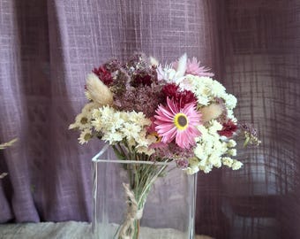 Small Dried Flower Bouquet | Cottagecore Floral Posy | Pink & Cream Wildflowers | Rustic Wedding Decor | Handmade Garden Flowers | 22 cm