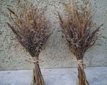 Rustic dried grass bouquets set of 2; natural home decoration, biodegradable vase filler