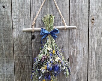 Dried Flower Rack | Driftwood Wildflower Wall Hanging | Cottagecore Decor