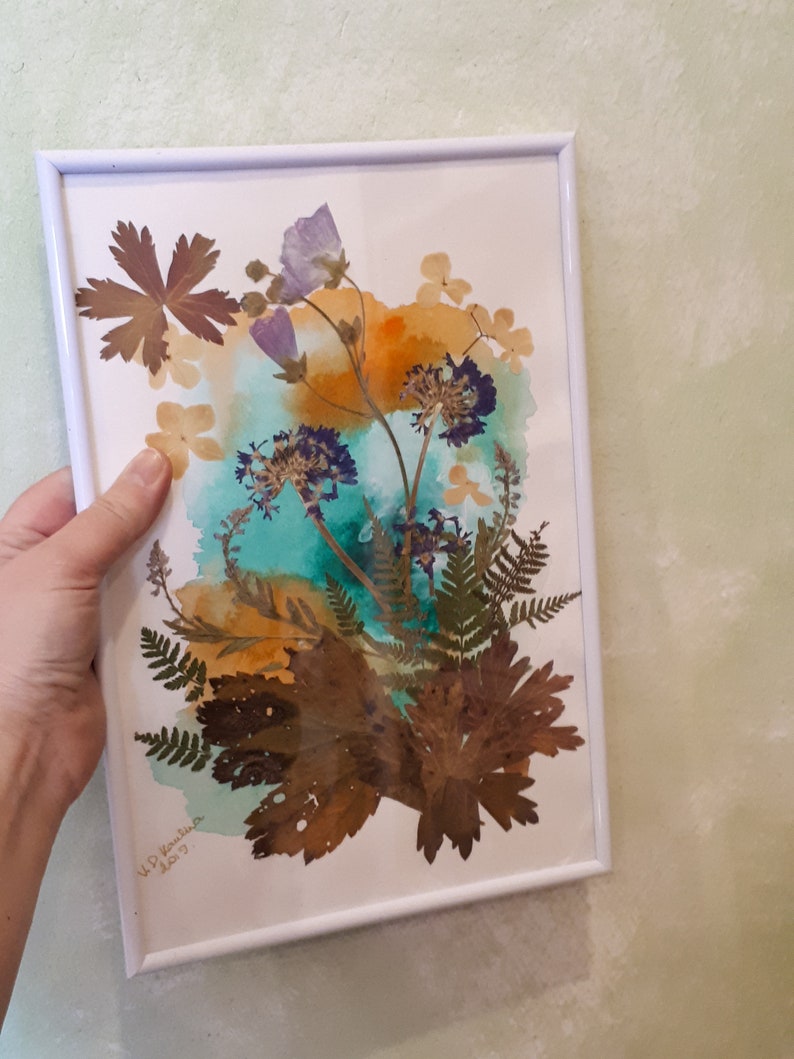 Pressed Flower Art Original Pressed Leaves Collage Floral Etsy