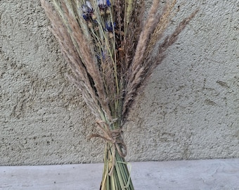 Dried grass and wildflowers bouquet, rustic boho home decor, biodegradable vase filler