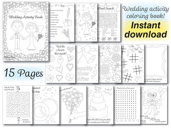 Wedding Kids Coloring Activity Book, Wedding coloring book, Reception, PDF  printable, Instant Download