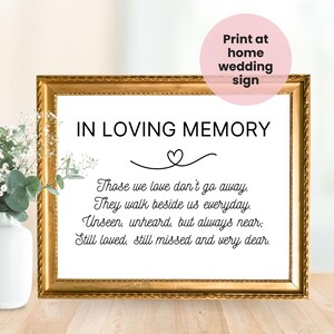 Printable Wedding Sign, In Loving Memory, Instant Download, Printable, Decor, Decorations, Love