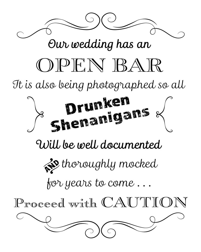 Download Printable Wedding Sign Open Bar Drunken Shenanigans ...