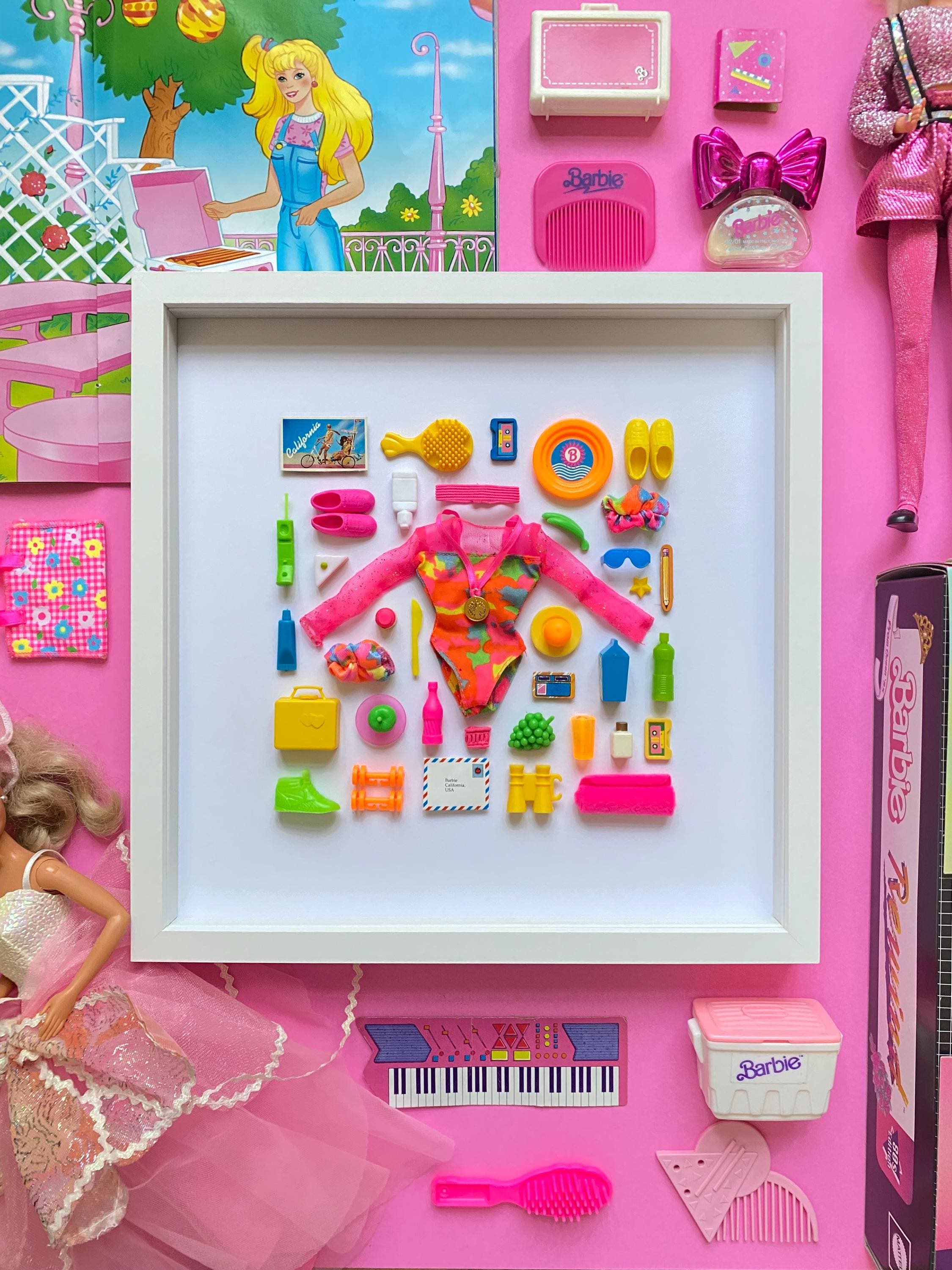 Barbie Doll Shadowbox Framed Art, Barbie Shoes and