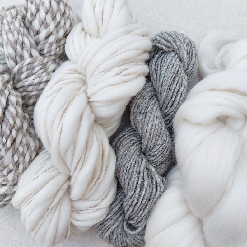 Value Weaving Bundle / British Wool Yarn & Fibre Pack /350g/ Undyed / Weaving / Tapestry / Fibre Arts / Grey / White image 2