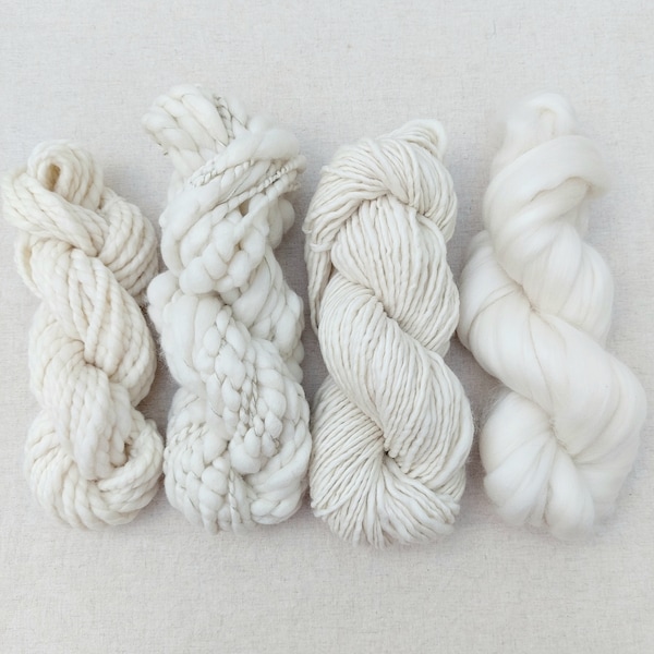 Value Handspun Yarn Bundle / 350g / Natural Chunky Yarn & Fibre Pack / Undyed / Weaving / Tapestry / Fibre Arts / White Yarn