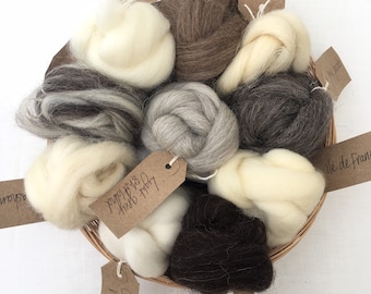 Wool Tops Roving Selection Pack / 10g Samples of 5 or 10 British Sheep Breeds /  Felt - Spin / Natural Fibre / 50g or 100g