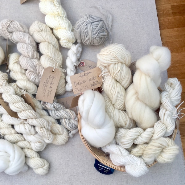 All Natural Undyed Yarn and Fibre Weaving Pack / 150g / Surprise Selection / Weave / Hand Spun Yarn / Wool Tops / Fibre Bundle