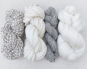 Value Weaving Bundle / British Wool Yarn & Fibre Pack /350g/ Undyed / Weaving / Tapestry / Fibre Arts / Grey / White