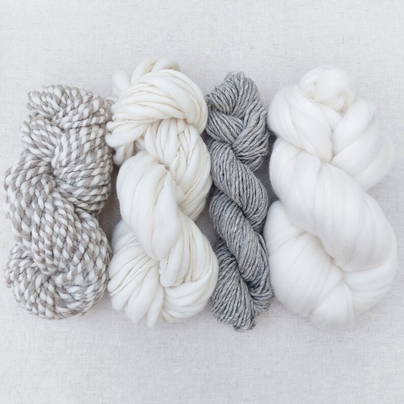 Value Weaving Bundle / British Wool Yarn & Fibre Pack /350g/ Undyed / Weaving / Tapestry / Fibre Arts / Grey / White image 1