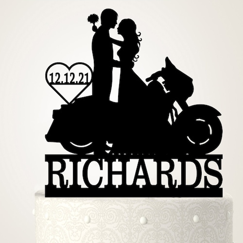 Motorcycle Wedding Cake Topper Bride and Groom on Motorcycle Etsy