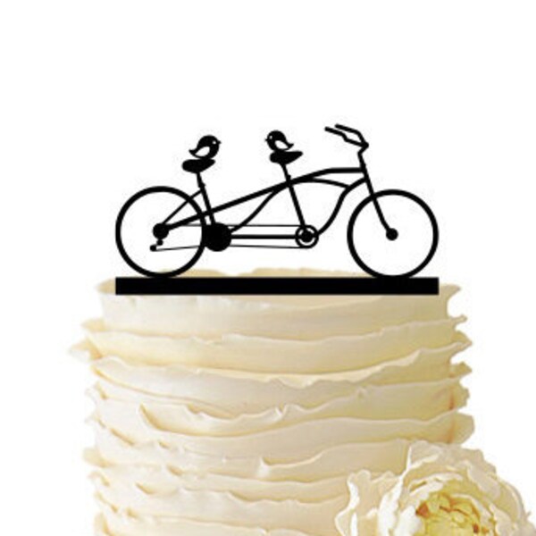 Love Birds On Tandem Bike - Acrylic or Baltic Birch Wedding/Special Event Cake Topper - 072