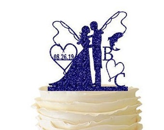 CUSTOM CAKE TOPPER fishing/_Initials Cake Topper/_Wedding Cake topper with dog/_Made in italy/_Custom cake topper/_/_Personalized cake topper