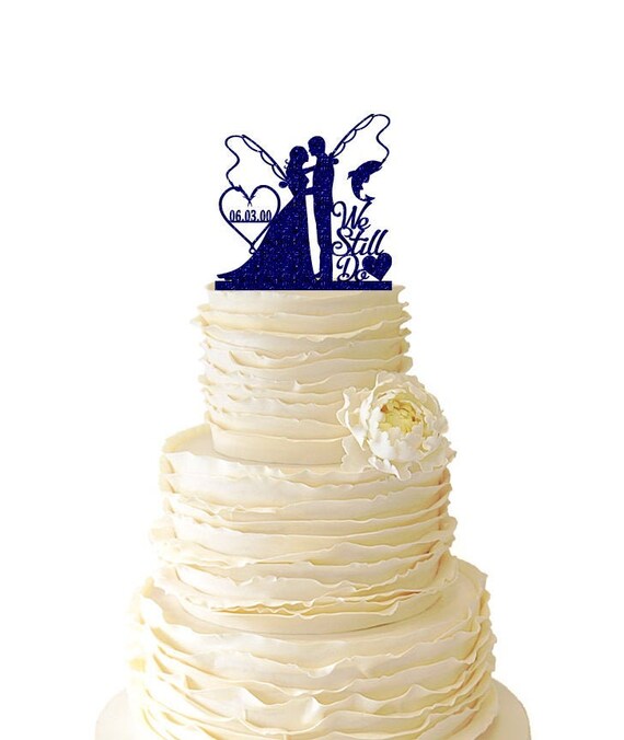 Fishing Groom Glitter Bride Dragging Groom Fishing Cake Topper Wedding 122 Anniversary With Last Name