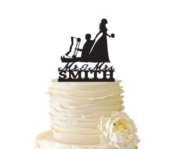 Wedding Cake Topper Bride Dragging Groom Bow Hunting Groom Etsy