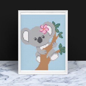 Koala on Branch with Flower 74 x 80 block, Corner to Corner Crochet Pattern,  C2C, Graph, Row by Row