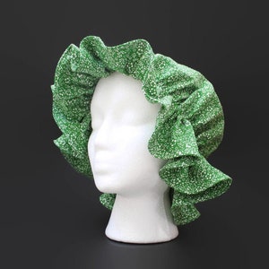 Mop cap, calico green floral bonnet, nightcap