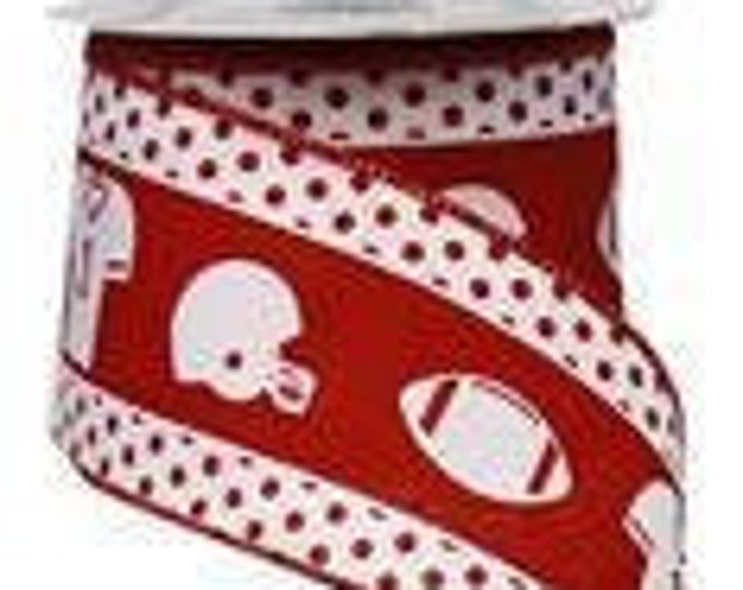 Crimson/white Football/helmet/jersey Satin Wired Ribbon 2.5
