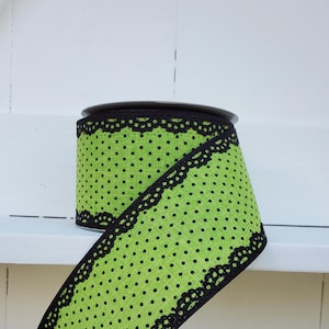 Wired Ribbon - Swiss Dots Ribbon: Lime Green and Black