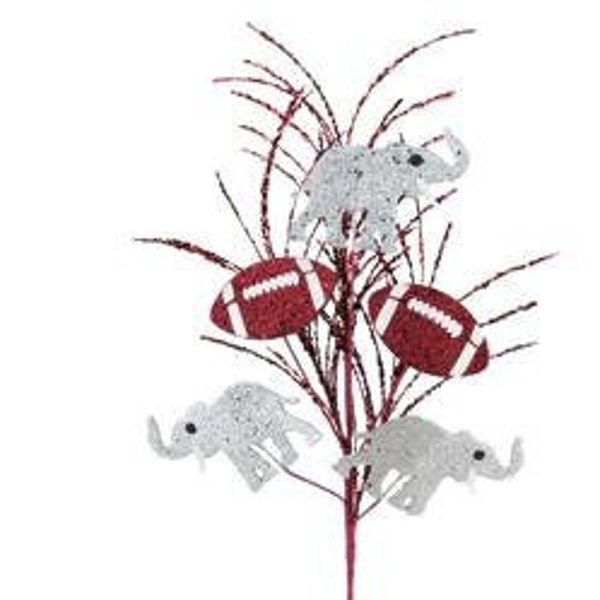 Crimson/White Football Silver/Elephant Crimson Spike Pick, Wreath Attachments, Alabama Pick, Alabama Wreath, Football Wreath, Sports Wreath