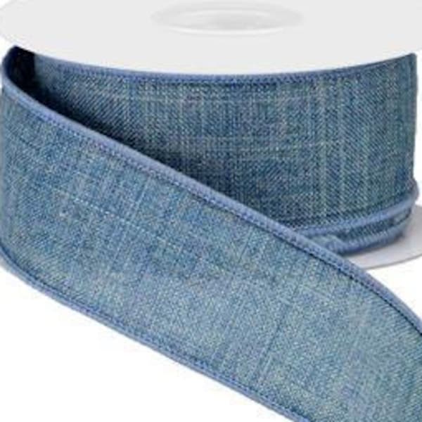 Faded Denim Royal Burlap Wired Ribbon 1.5" X 10 Yards, Ribbon for Wreaths, Wreath Supplies